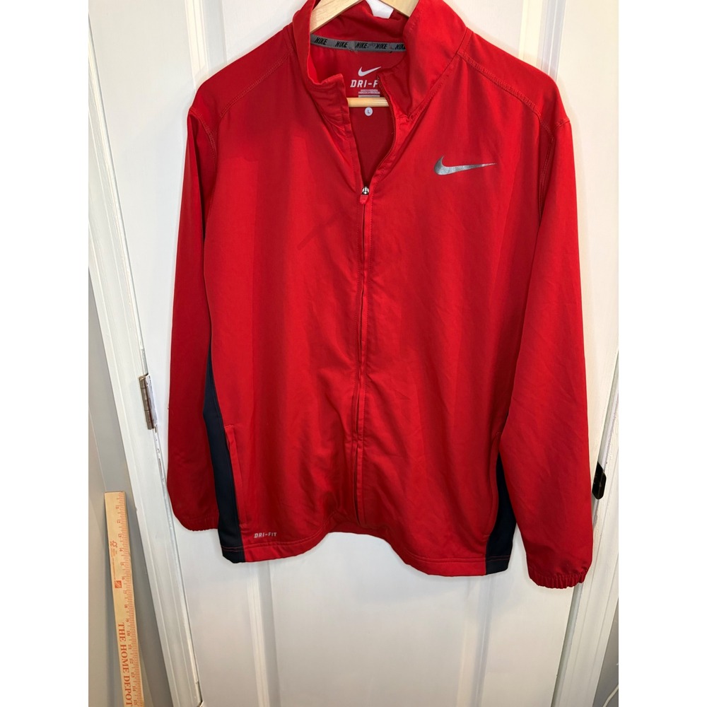 Nike Dri-FIT Mens Track Jacket Red Navy Blue Full Zip Mock Neck Large 404107-650